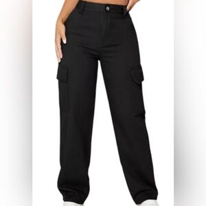 Oh Polly Sleek Black Cargo Trousers